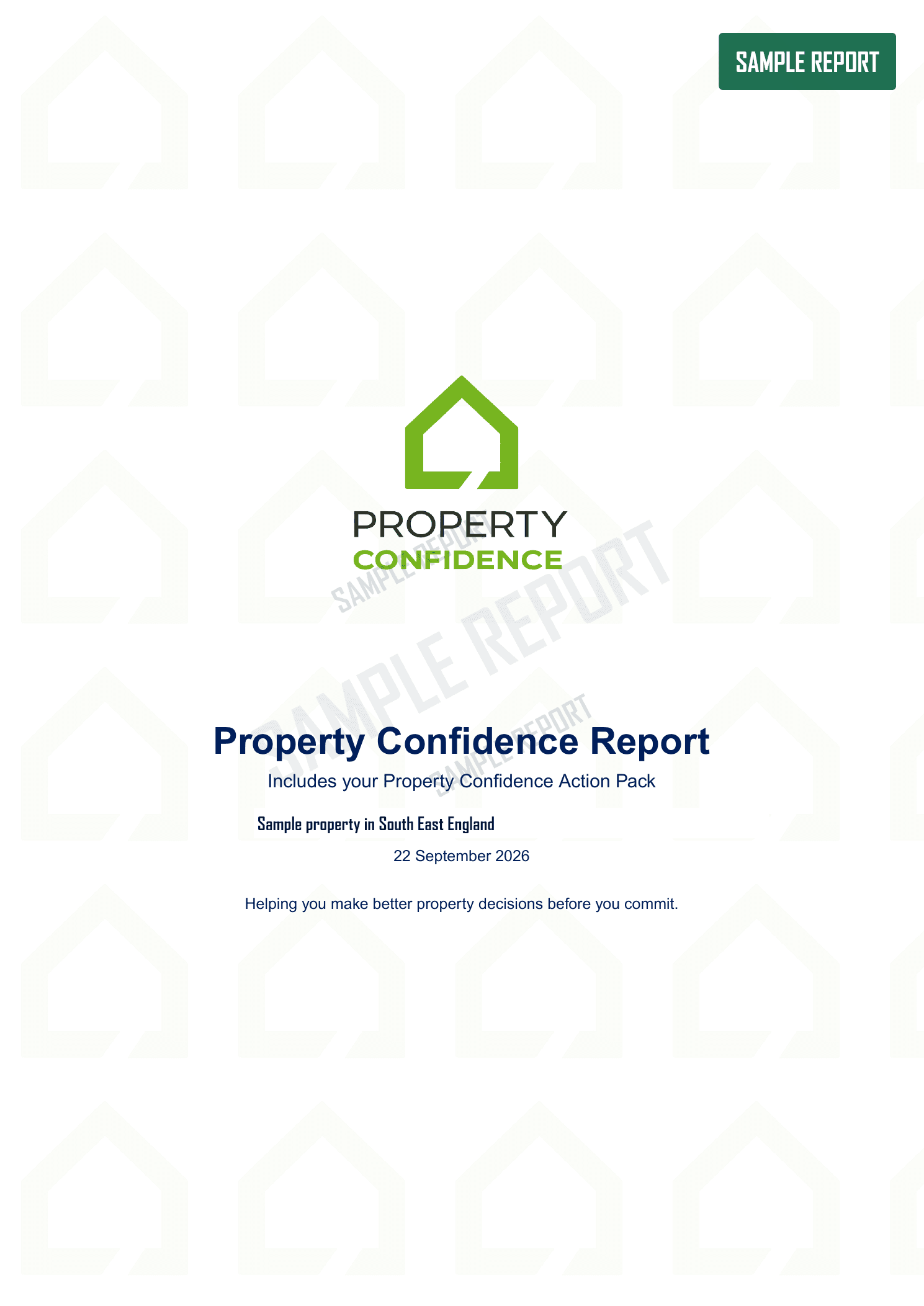Sample Property Confidence report cover for a property in South East England